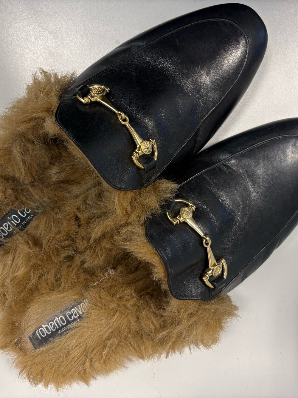 Roberto Cavalli Brown Fur-Lined Slip-On with Black Insole